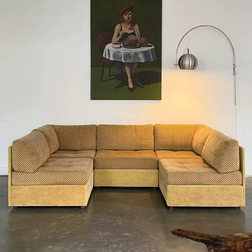 Canapé 3 Places Velours Marron Chocolat - Design Années 70 - Maison du Sofa