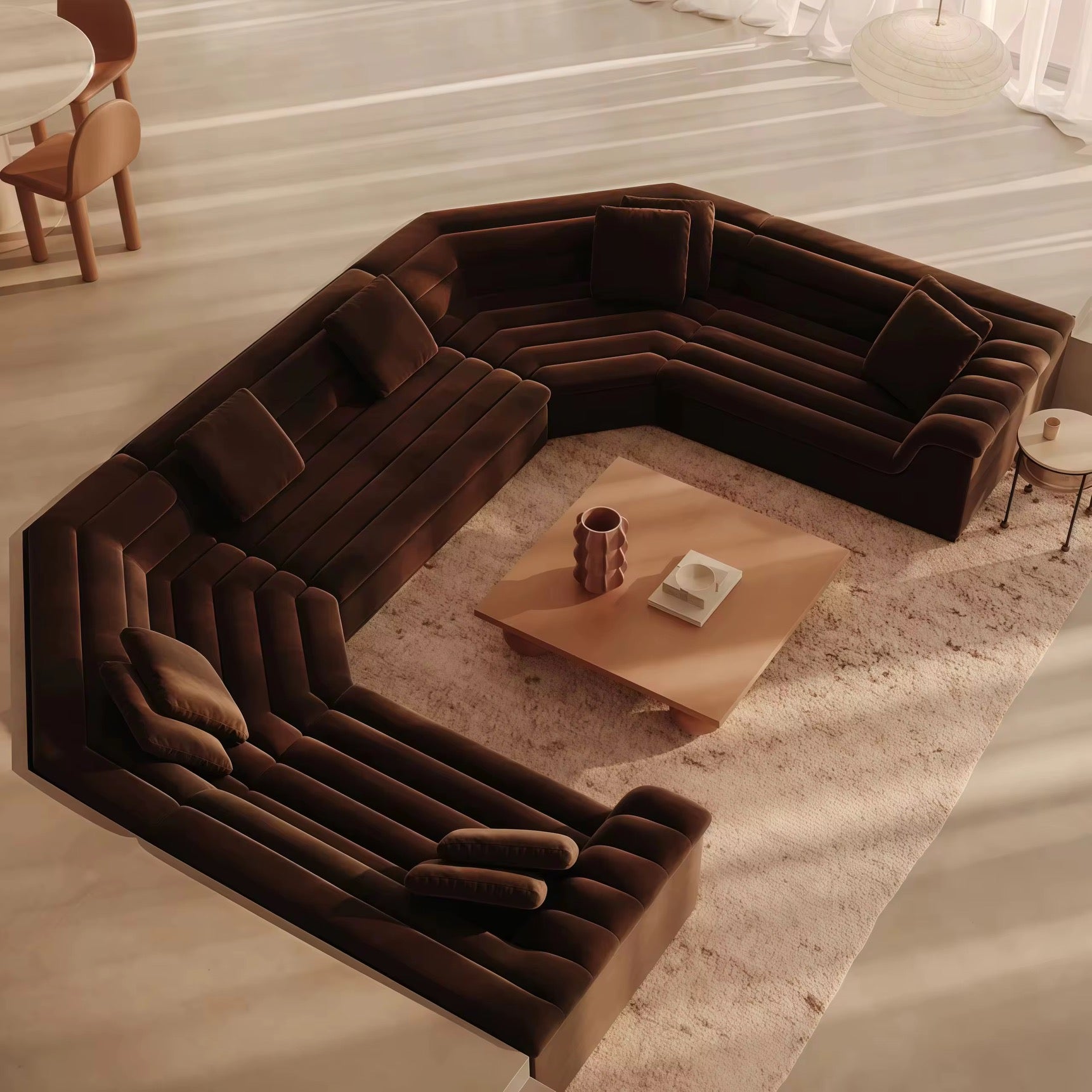 Canapé d'Angle XXL en "U" Chocolat - Design Organique Panoramique - Maison du Sofa